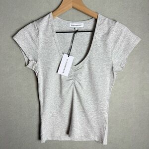 Brand New WeWoreWhat Cropped Baby V-Neck Short Sleeve T-Shirt in Gray NWT